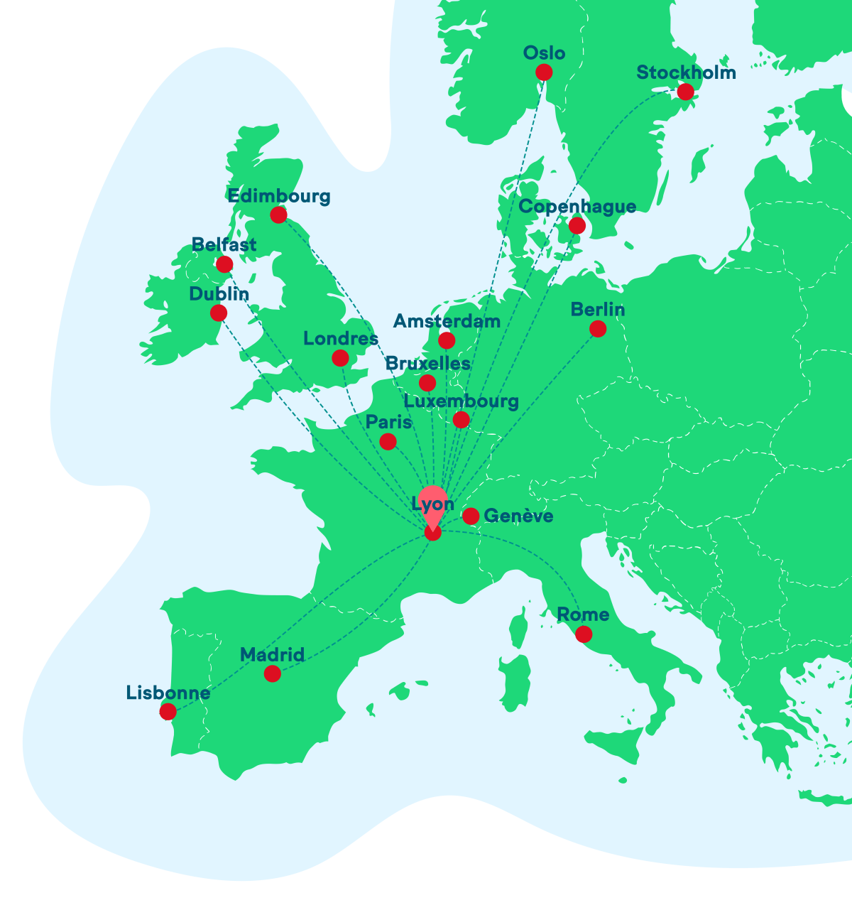 Cartographie - Lyon, proche des capitales européennes