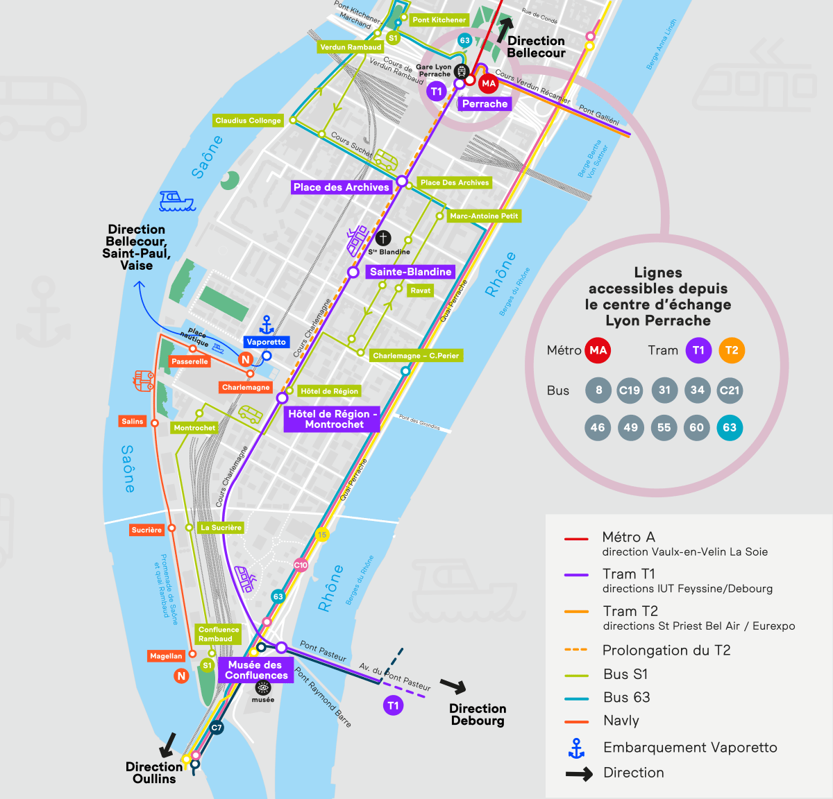 Cartographie - Les transports en commun de la Confluence