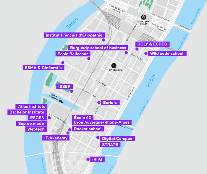 Cartographie - Les lieux d'enseigneemt supérieur à La Confluence